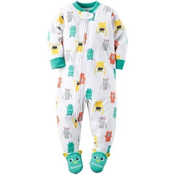 Carter's Other - NEW Carter's Toddler Boys Monsters Plush Fleece White Pajama Sleeper Size 18 M